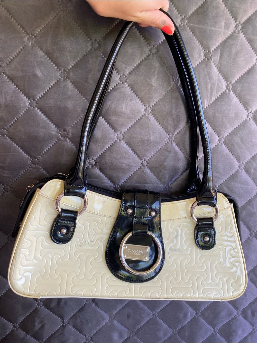 Vintage CNKW Canada Y2K Monogram Baguette Shoulder Bag - Two-Tone Cream & Black